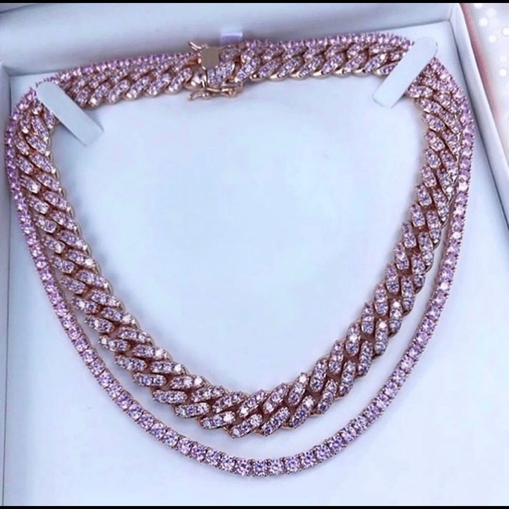 2 set piece Cuban choker and pink tennis choker